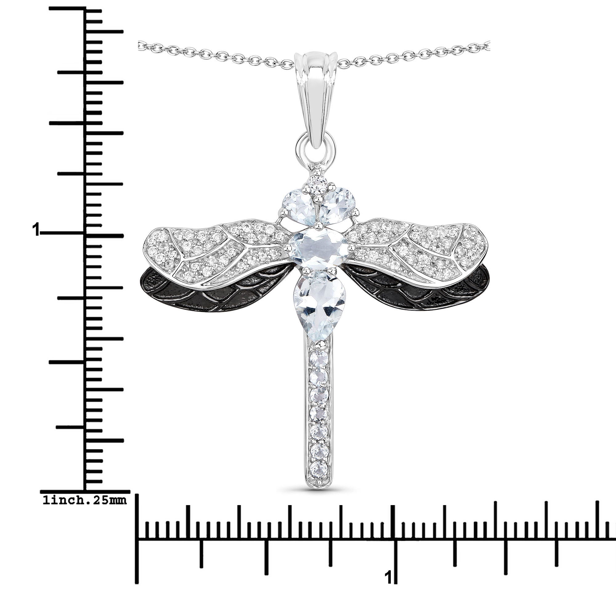 1.86 Carat Genuine Aquamarine and White Zircon .925 Sterling Silver Pendant  DestGlow