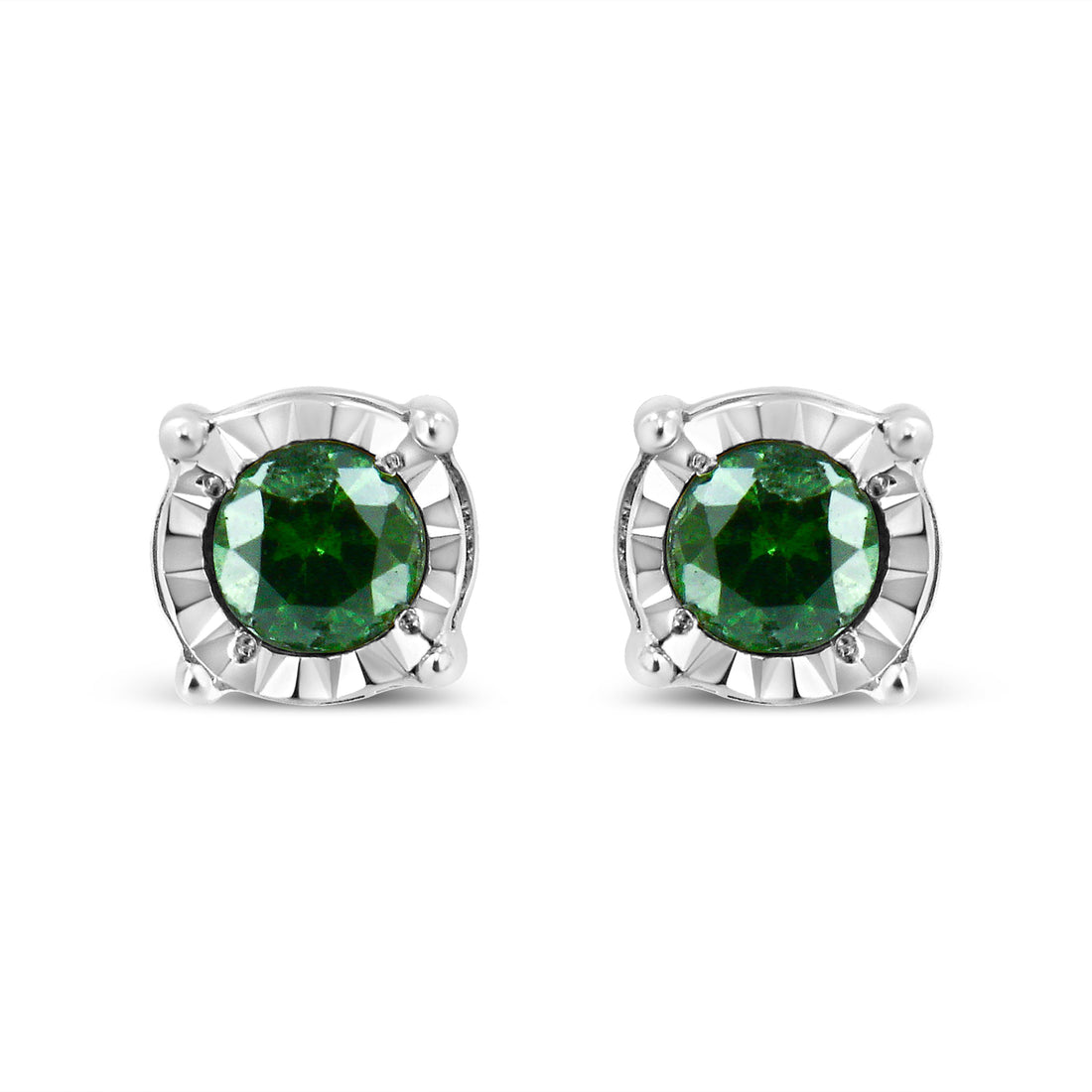 Sterling Silver Rose Cut Treated Green Diamond Solitaire Stud Earrings (0.25 cttw, Green Color, I2-I3 Clarity) by Bids.com