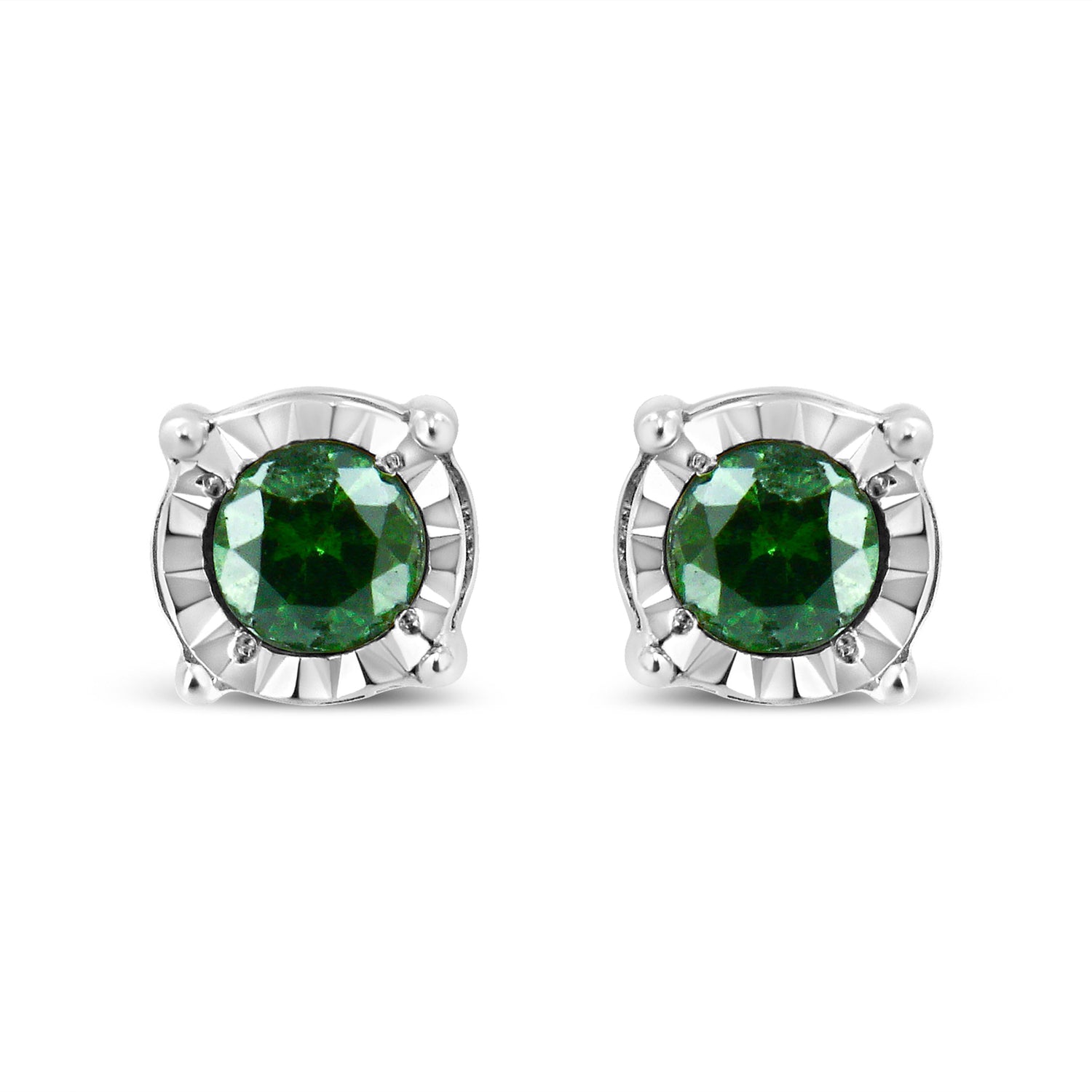 Sterling Silver Rose Cut Treated Green Diamond Solitaire Stud Earrings (0.25 cttw, Green Color, I2-I3 Clarity) by Bids.com