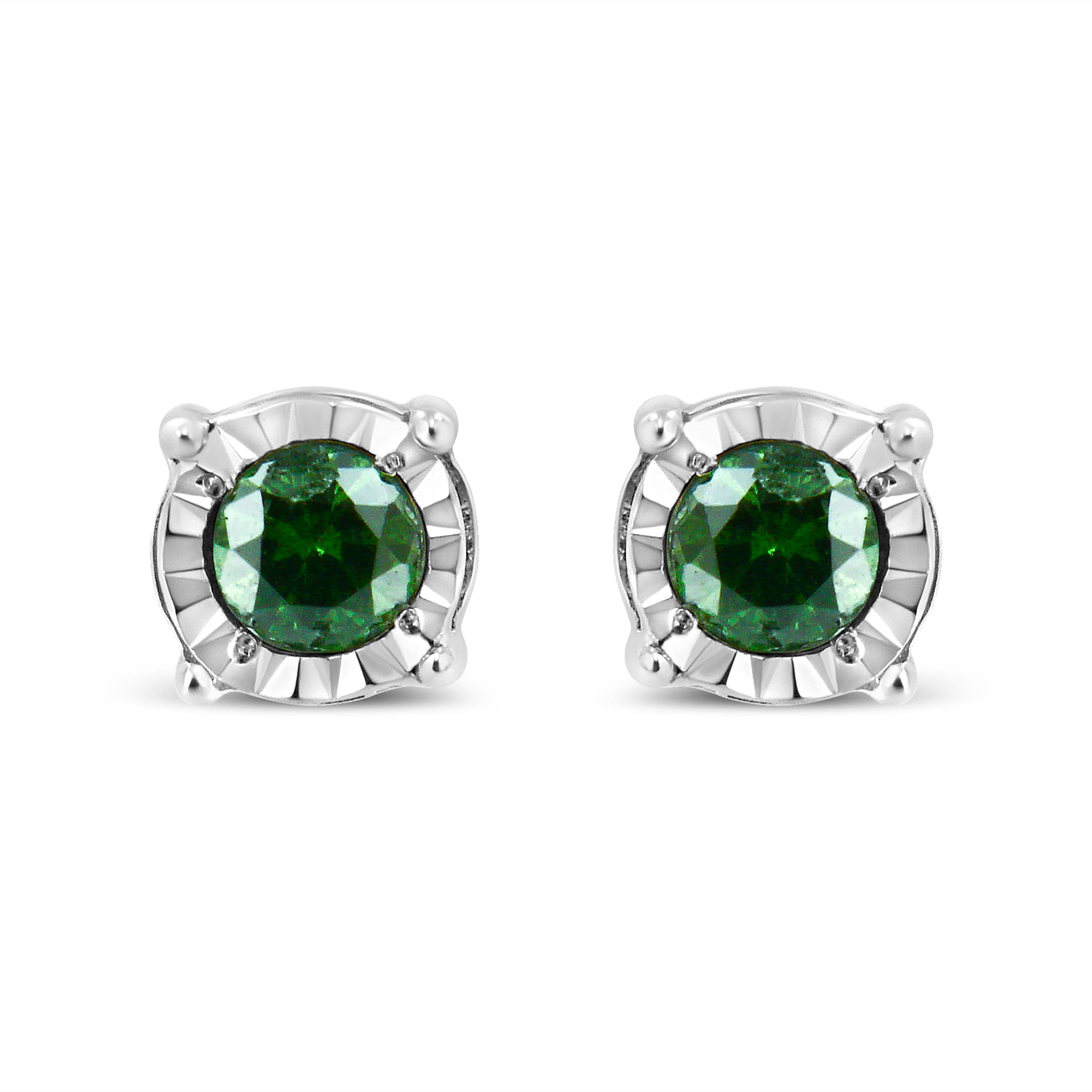 Sterling Silver Rose Cut Treated Green Diamond Solitaire Stud Earrings (0.25 cttw, Green Color, I2-I3 Clarity) by Bids.com