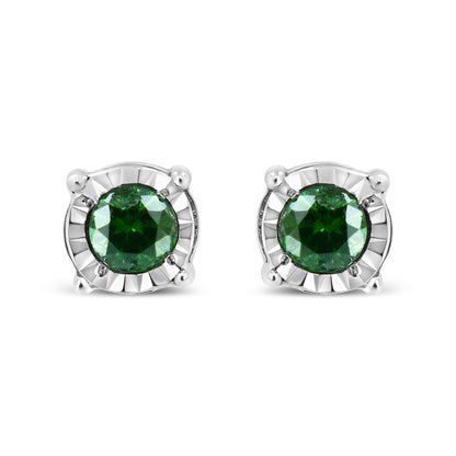 Sterling Silver Rose Cut Treated Green Diamond Solitaire Stud Earrings (0.25 cttw, Green Color, I2-I3 Clarity) by Bids.com