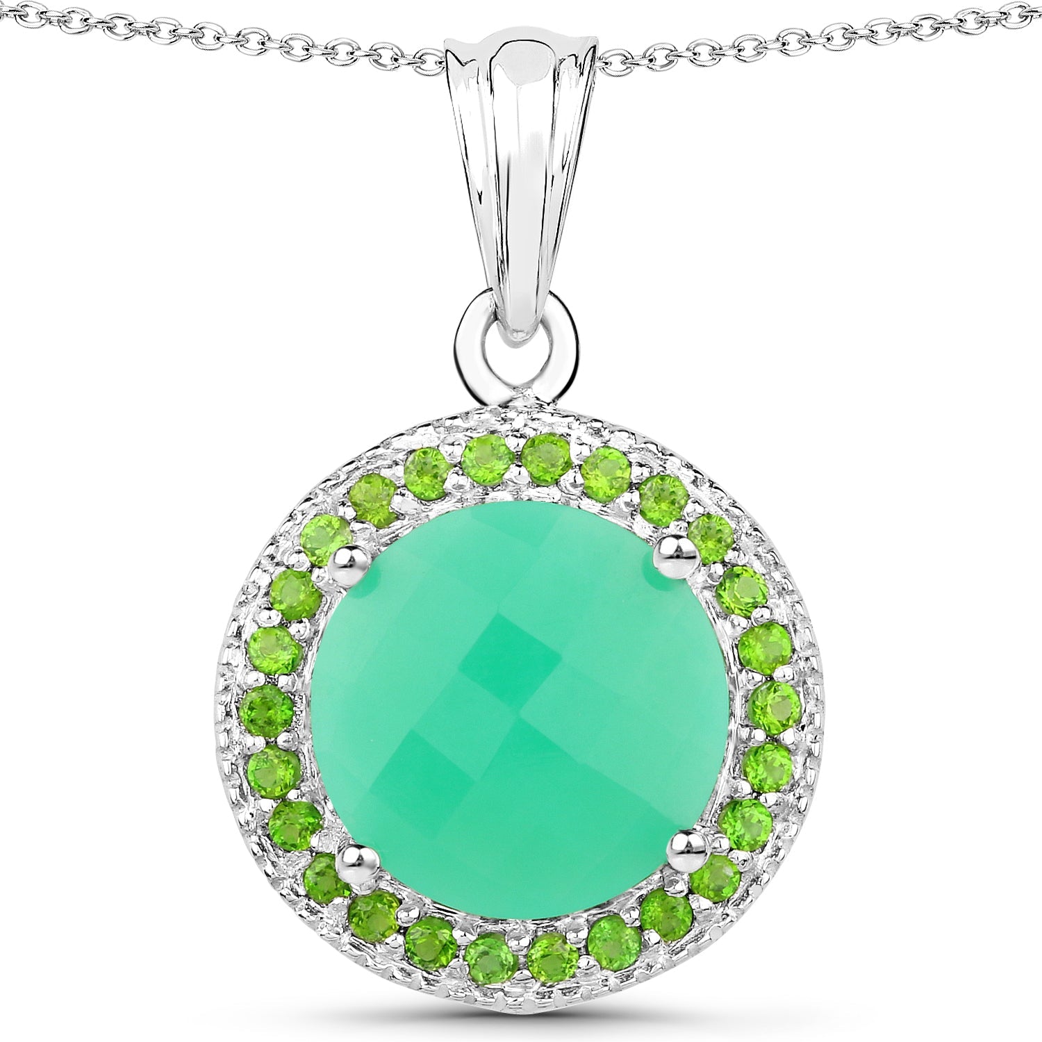 5.32 Carat Genuine Crysopharse and Chrome Diopside .925 Sterling Silver Pendant by Bids.com
