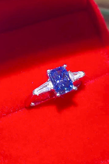 1 Carat Blue Radiant-Cut Sparkala™ Platinum-Plated Rectangle Ring in Blue by Sparkala