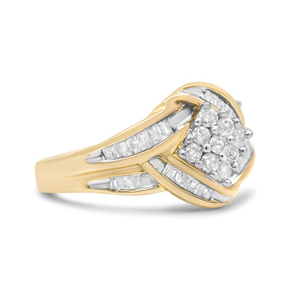 10K Yellow and White Gold 3/4 Cttw Diamond Cluster and Swirl Ring (H-I Color, I1-I2 Clarity) by Bids.com