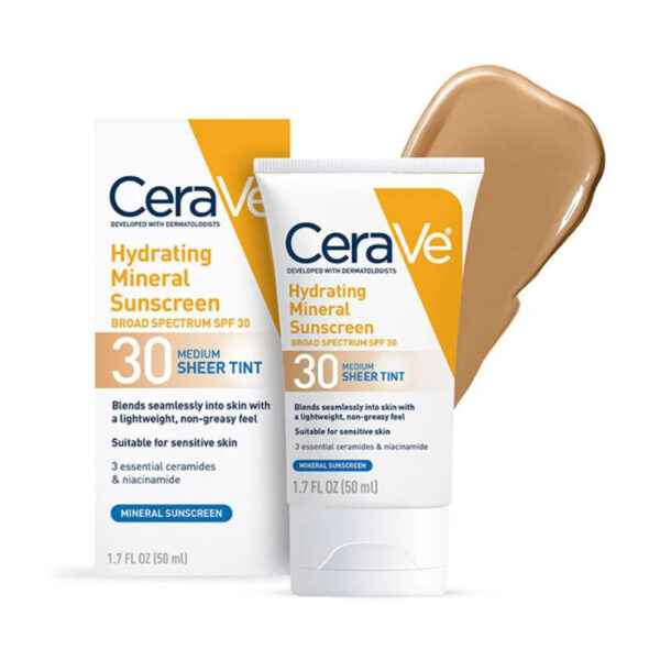 CeraVe Hydrating Mineral Sunscreen SPF 30 | 100% Mineral Face Lotion with Zinc Oxide &amp; Titanium Dioxide | 1.7 oz