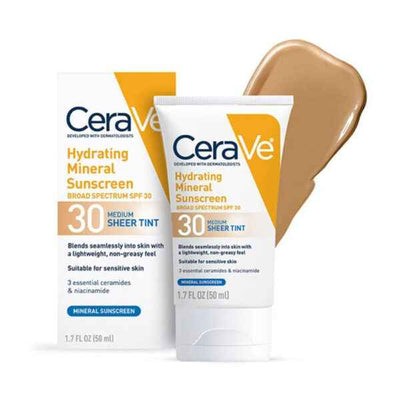 CeraVe Hydrating Mineral Sunscreen SPF 30 | 100% Mineral Face Lotion with Zinc Oxide & Titanium Dioxide | 1.7 oz
