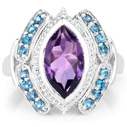 3.06 Carat Genuine Amethyst and London Blue Topaz .925 Sterling Silver Ring by Bids.com