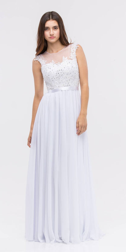 CLEARANCE - Eureka 3611 Lace Illusion Bodice Bateau Neck A-line Long Dress (Size L) by DiscountDressShop