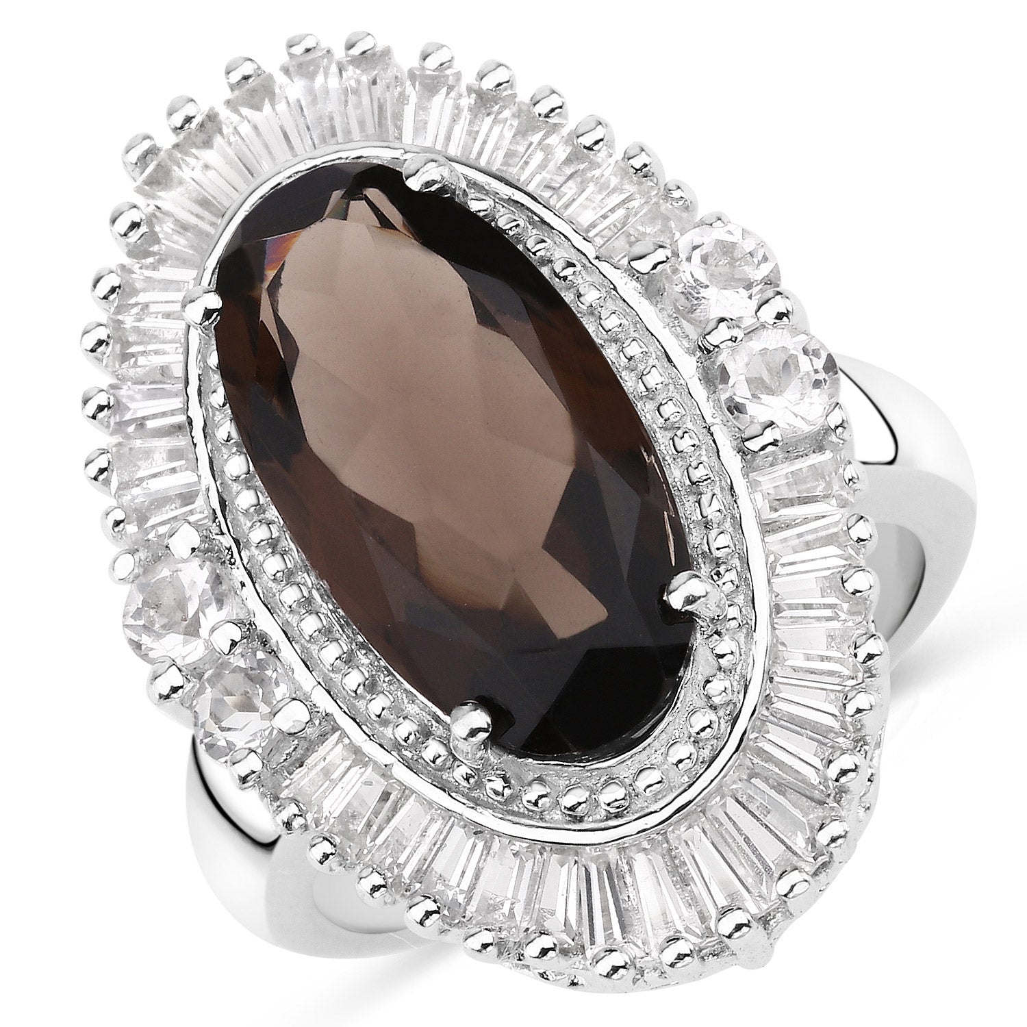 8.12 Carat Genuine Smoky Quartz and White Topaz .925 Sterling Silver Ring by Bids.com