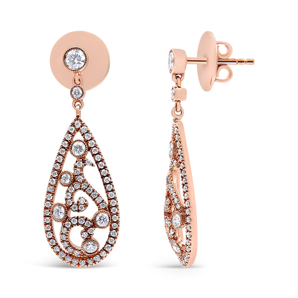 18K Rose Gold 1 1/4 Cttw Diamond Teardrop Shaped Drop and Dangle Screw Back Stud Earring (F-G Color, VS1-VS2 Clarity) by Bids.com