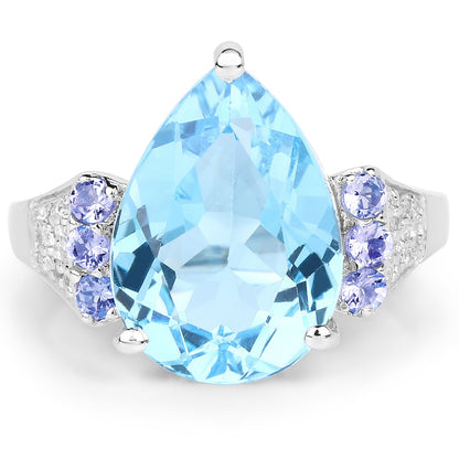 6.86 Carat Genuine Swiss Blue Topaz, Tanzanite &amp; White Topaz .925 Sterling Silver Ring by Bids.com