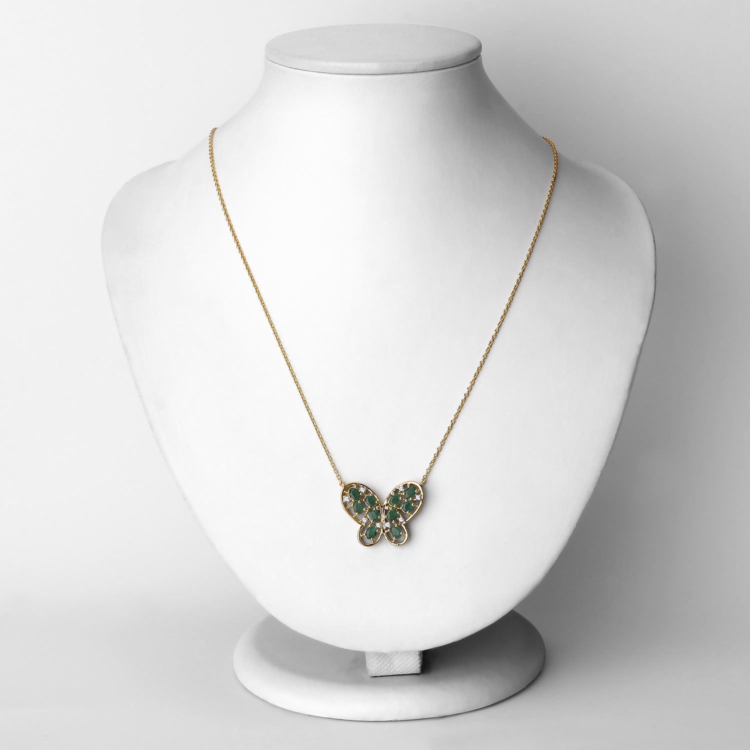 1.56 Carat Genuine Emerald and White Zircon .925 Sterling Silver Necklace by Bids.com