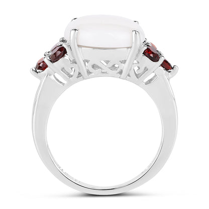 3.58 Carat Genuine Opal &amp; Garnet .925 Sterling Silver Ring  DestGlow