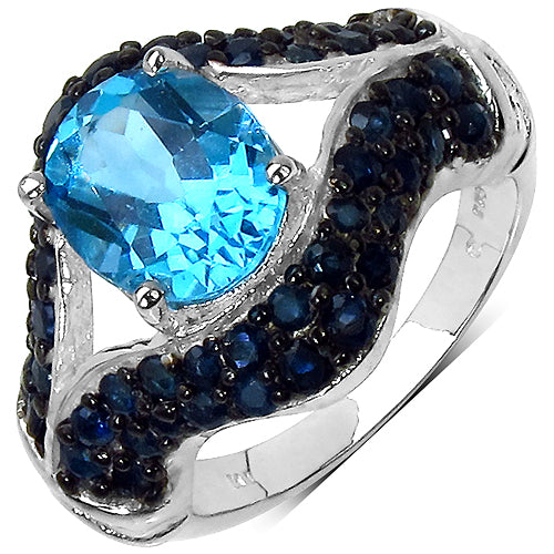 5.02 Carat Genuine Blue Topaz &amp; Blue Sapphire .925 Sterling Silver Ring by Bids.com