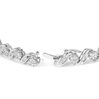 14K White Gold 2.00 Cttw Diamond Cluster and Spiral Link Bracelet (I-J Color, I1-I2 Clarity) - 7" by Bids.com