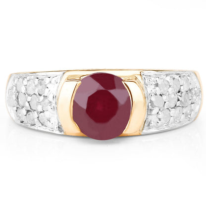 14K Rose Gold Plated 1.95 Carat Genuine Glass Filled Ruby &amp; White Diamond .925 Sterling Silver Ring  DestGlow