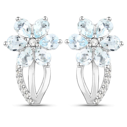 1.54 Carat Genuine Aquamarine and White Topaz .925 Sterling Silver Earrings by Bids.com