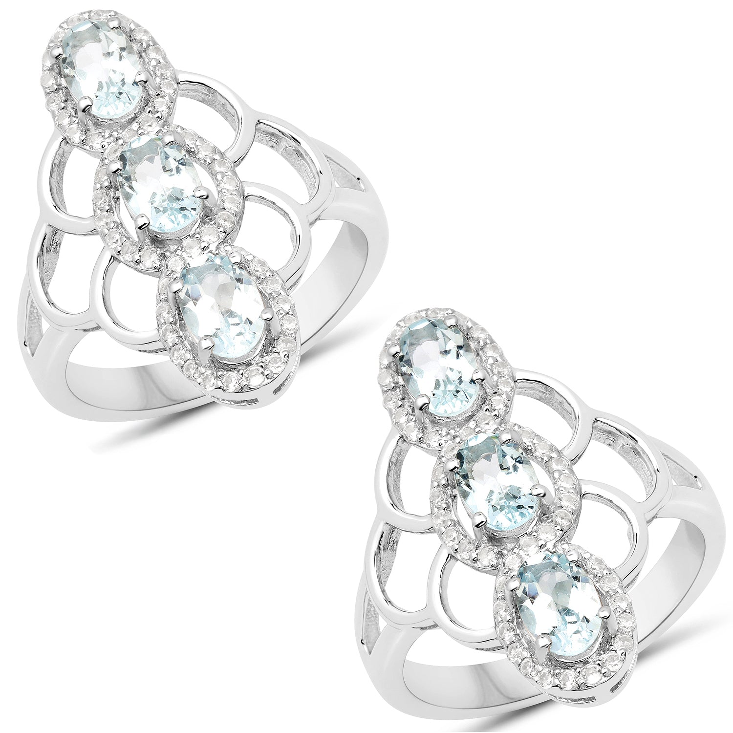 1.54 Carat Genuine Aquamarine and White Zircon .925 Sterling Silver Ring by Bids.com