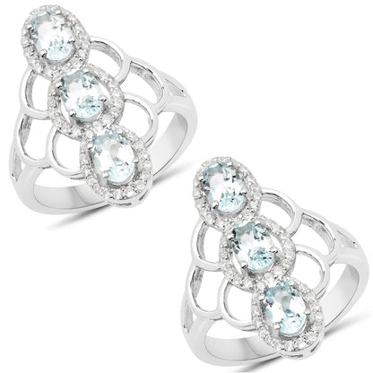 1.54 Carat Genuine Aquamarine and White Zircon .925 Sterling Silver Ring by Bids.com