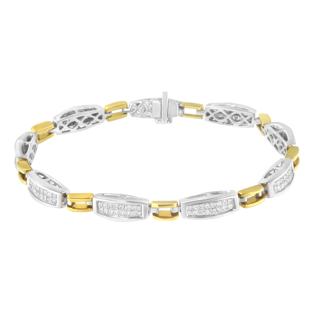 14K Yellow and White Gold 2.0 Cttw Princess Cut Diamond Tapered and Equal Sign Link Bracelet (G-H Color, SI1-SI2 Clarity) - 7" by Bids.com