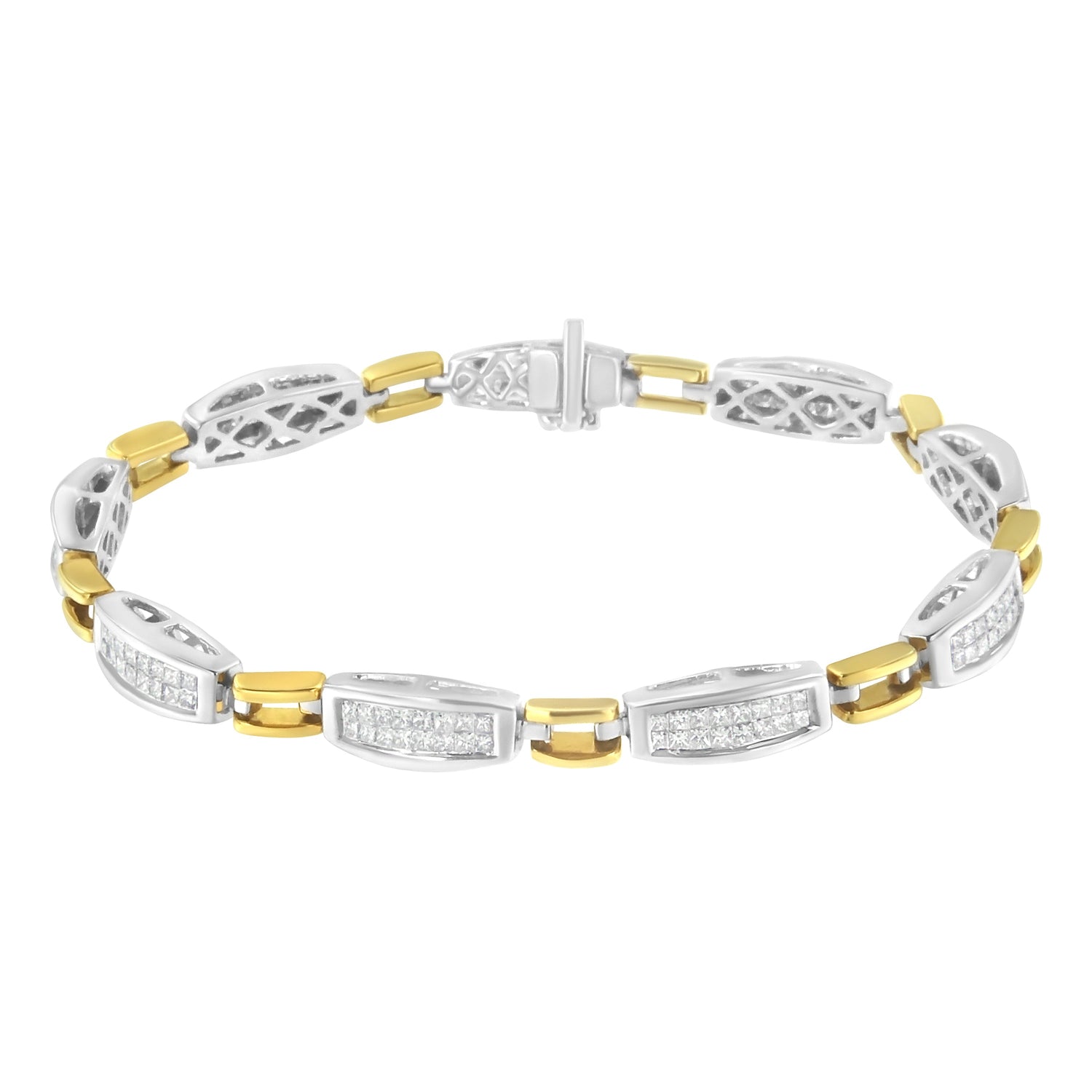 14K Yellow and White Gold 2.0 Cttw Princess Cut Diamond Tapered and Equal Sign Link Bracelet (G-H Color, SI1-SI2 Clarity) - 7" by Bids.com