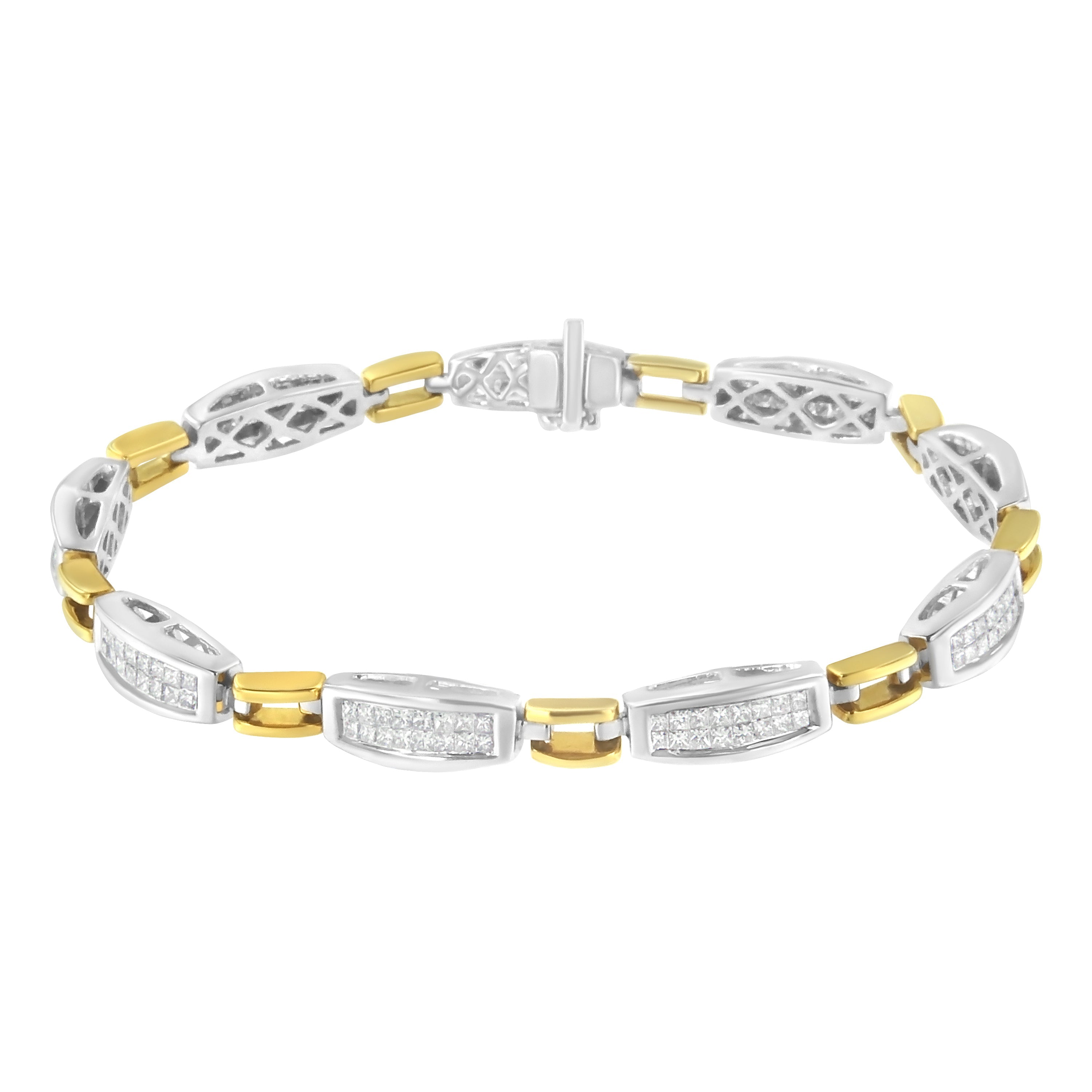 14K Yellow and White Gold 2.0 Cttw Princess Cut Diamond Tapered and Equal Sign Link Bracelet (G-H Color, SI1-SI2 Clarity) - 7" by Bids.com