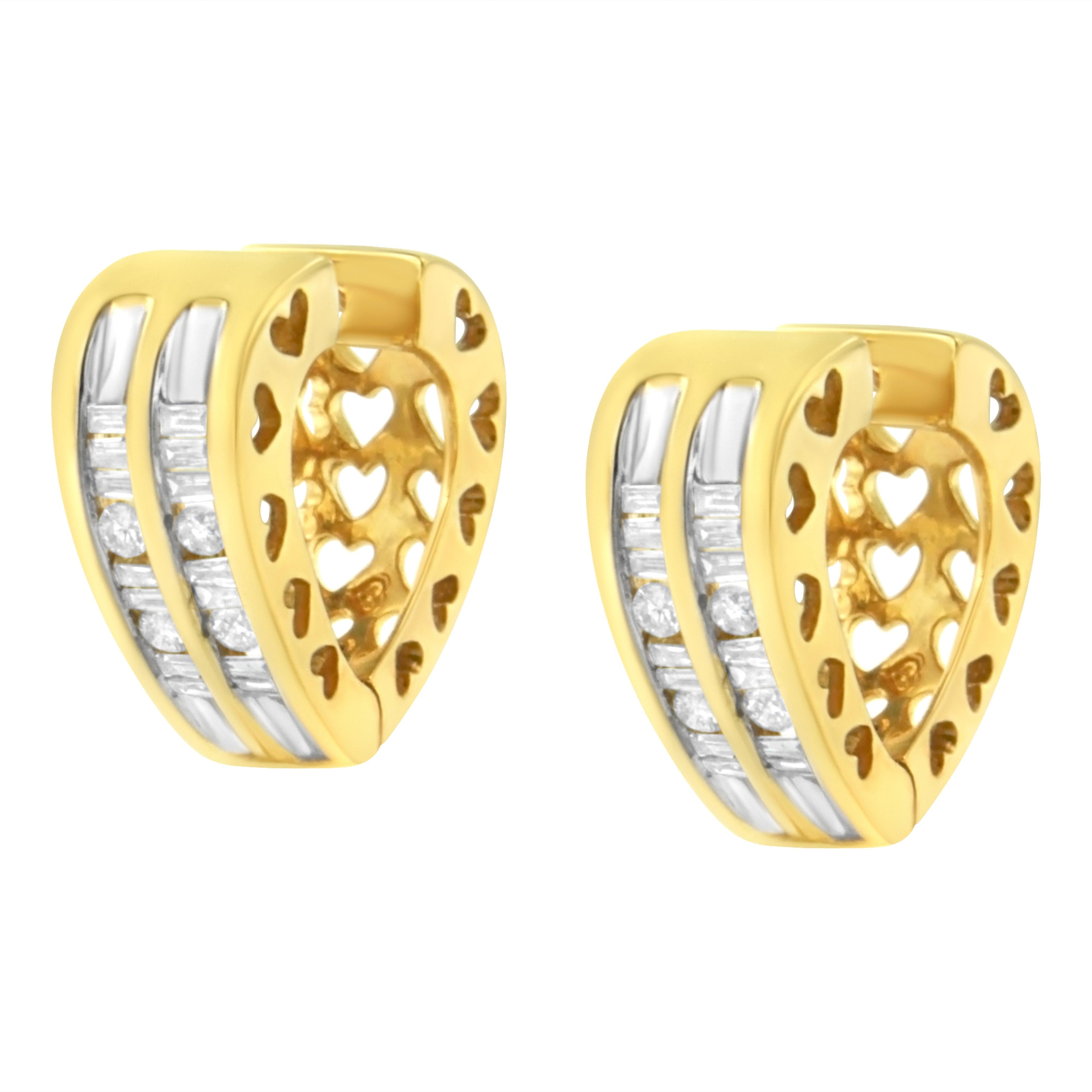 10K Yellow Gold 1/2 cttw Diamond Huggy Heart Hoop Earrings (I-J Clarity, I2-I3 Color) by Bids.com