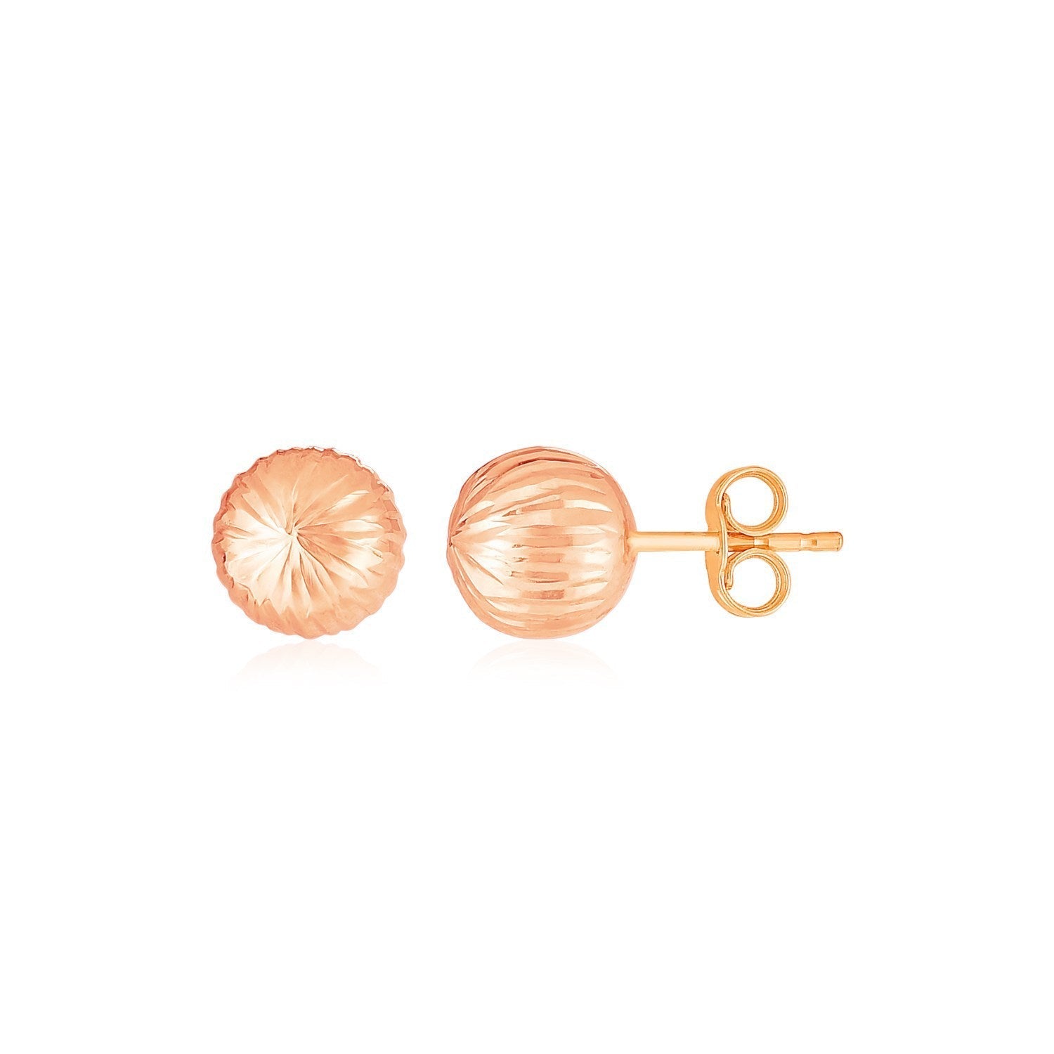 14K Rose Gold Ball Earrings with Linear Texture  DestGlow