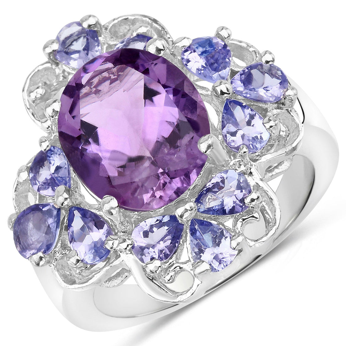 4.88 Carat Genuine Amethyst and Tanzanite .925 Sterling Silver Ring by Bids.com