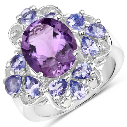 4.88 Carat Genuine Amethyst and Tanzanite .925 Sterling Silver Ring by Bids.com