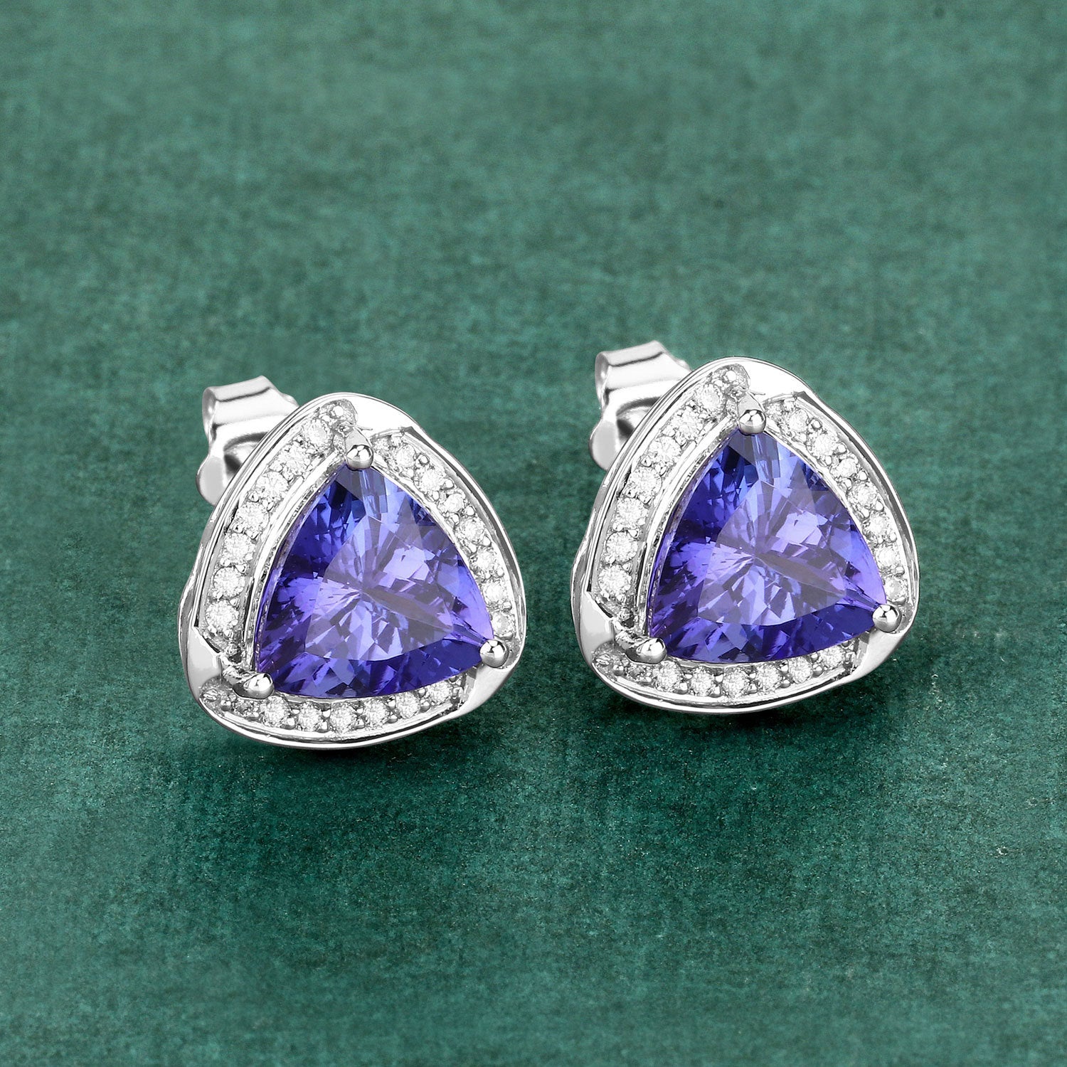 3.70 Carat Genuine Tanzanite and White Diamond 14K White Gold Earrings by Bids.com