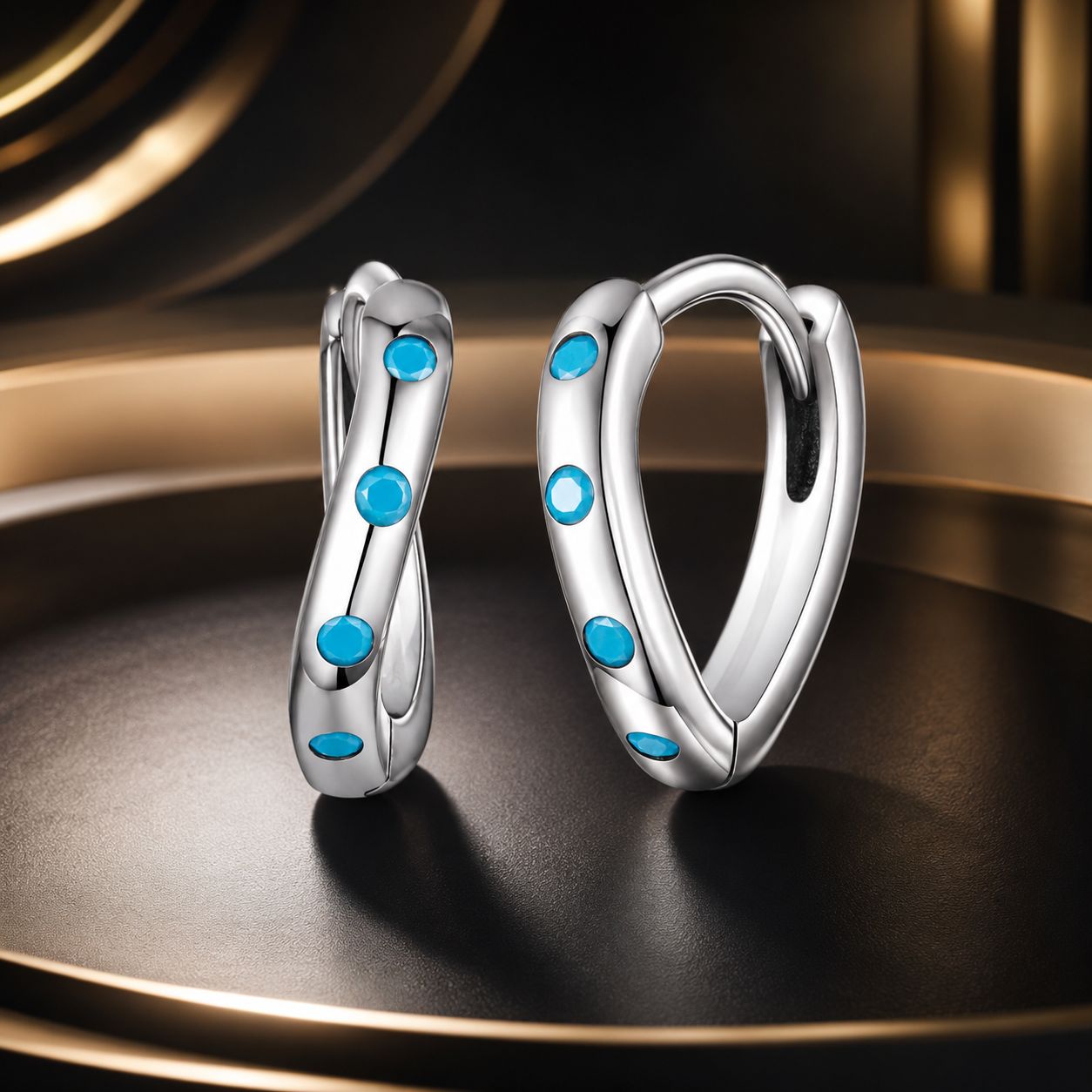 925 Sterling Silver Earrings with Synthetic Turquoise, Oxidized Finish, Size 12*2mm, Women  DestGlow