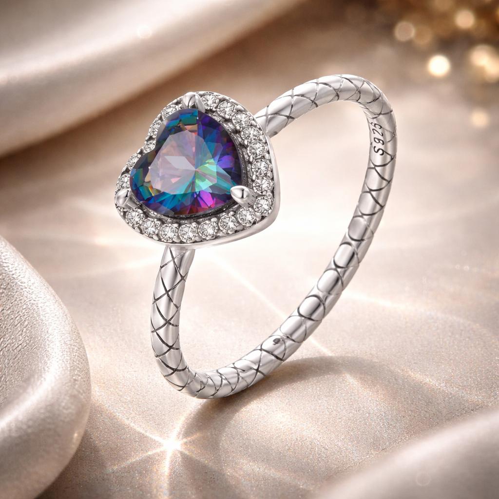 925 Sterling Silver Heart 8mm CZ Ring Size 6 for Women  DestGlow