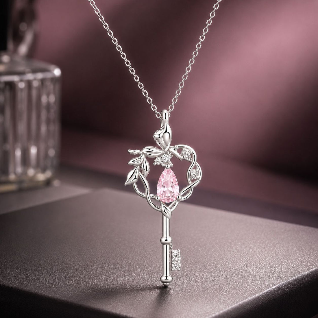 925 Sterling Silver Necklace with CZ in Pavé Setting, 400+50mm Length for Women  DestGlow