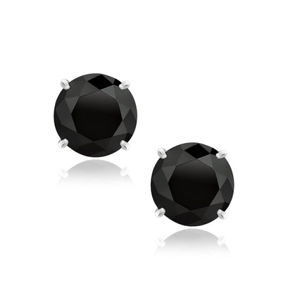 14k White Gold 8.0mm Round Black CZ Stud Earrings by Bids.com