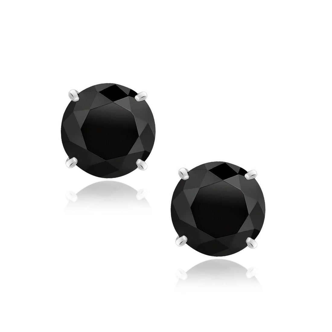 14k White Gold 8.0mm Round Black CZ Stud Earrings by Bids.com