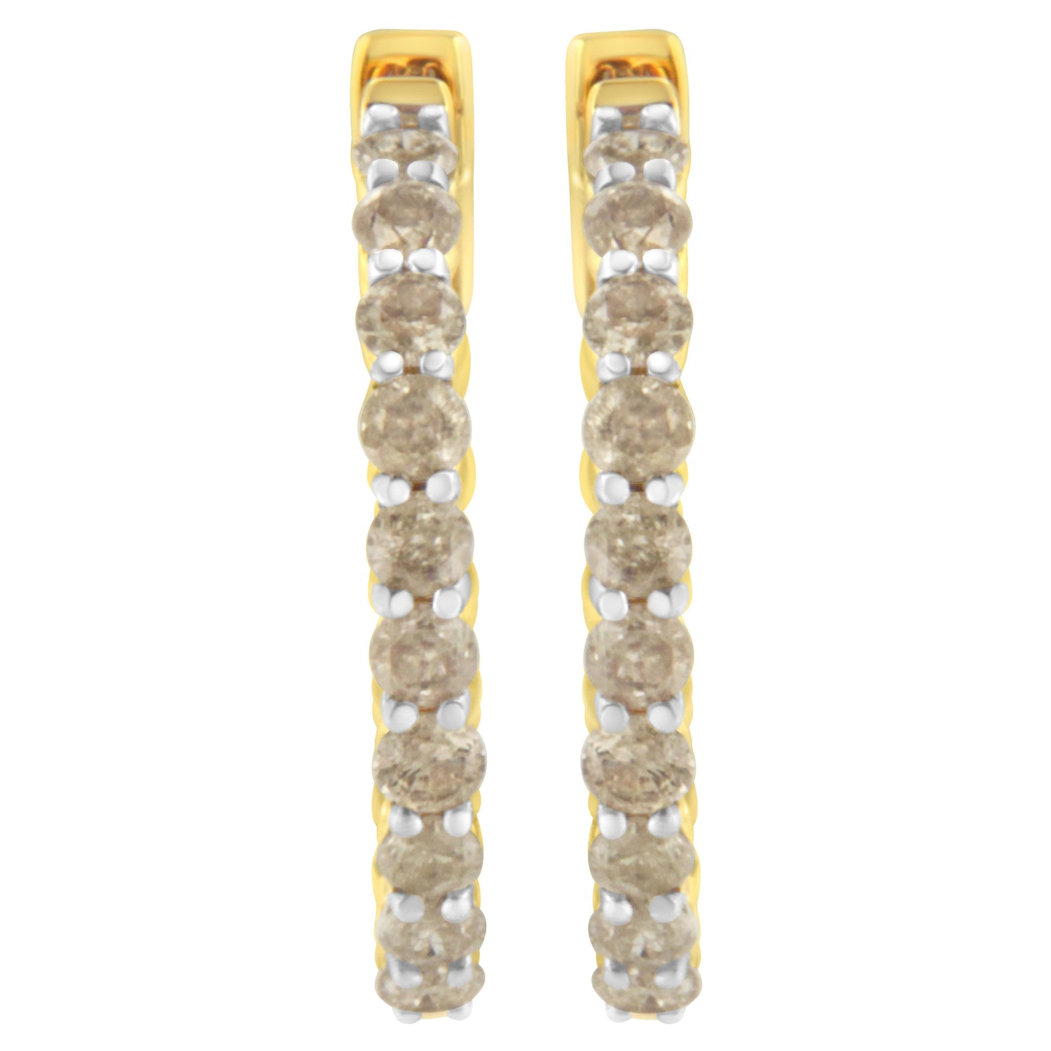 10K Yellow Gold Plated Sterling Silver Diamond Hoop Earrings (2 cttw, K-L Color, I2-I3 Clarity) by Bids.com