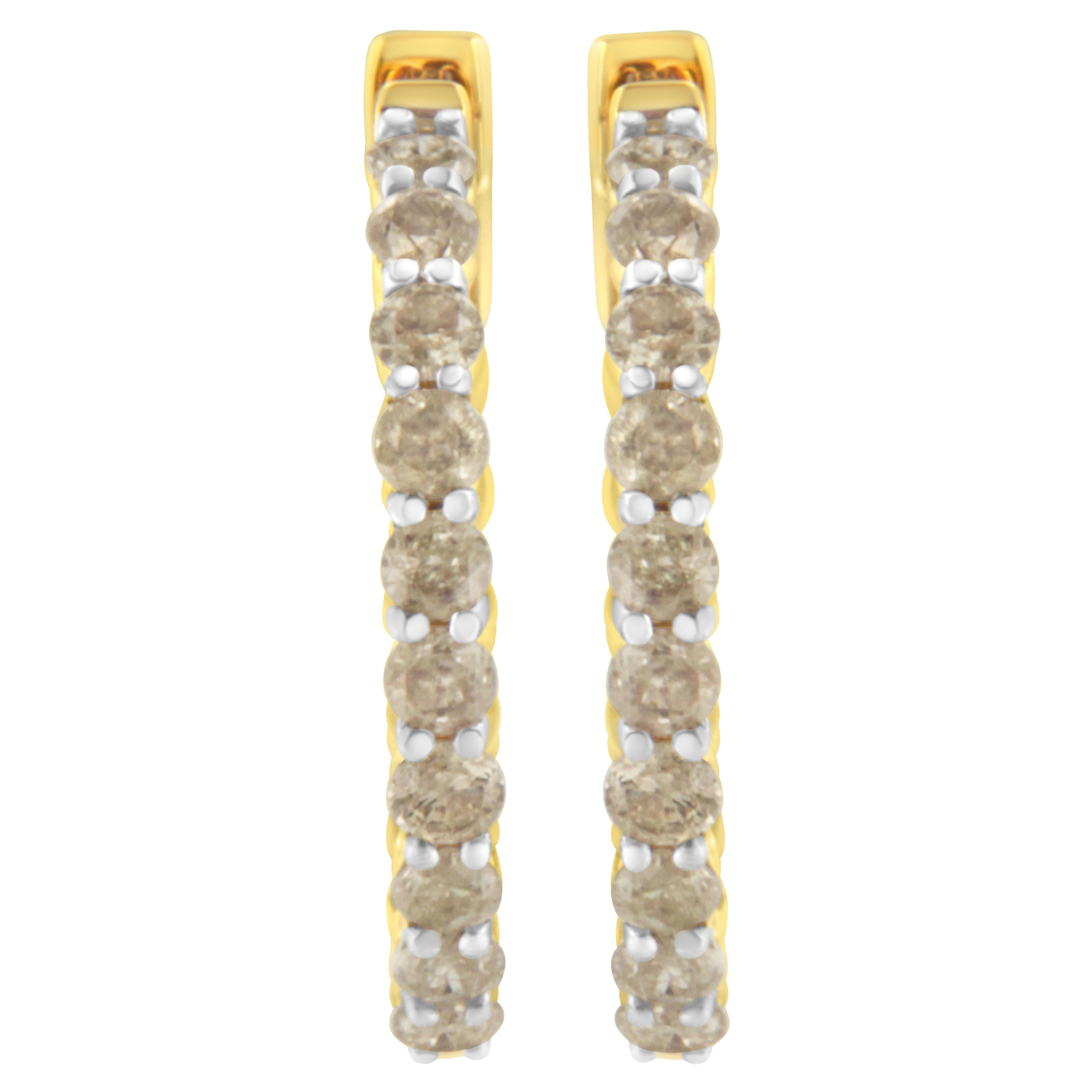 10K Yellow Gold Plated Sterling Silver Diamond Hoop Earrings (2 cttw, K-L Color, I2-I3 Clarity) by Bids.com