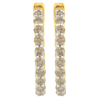 10K Yellow Gold Plated Sterling Silver Diamond Hoop Earrings (2 cttw, K-L Color, I2-I3 Clarity) by Bids.com