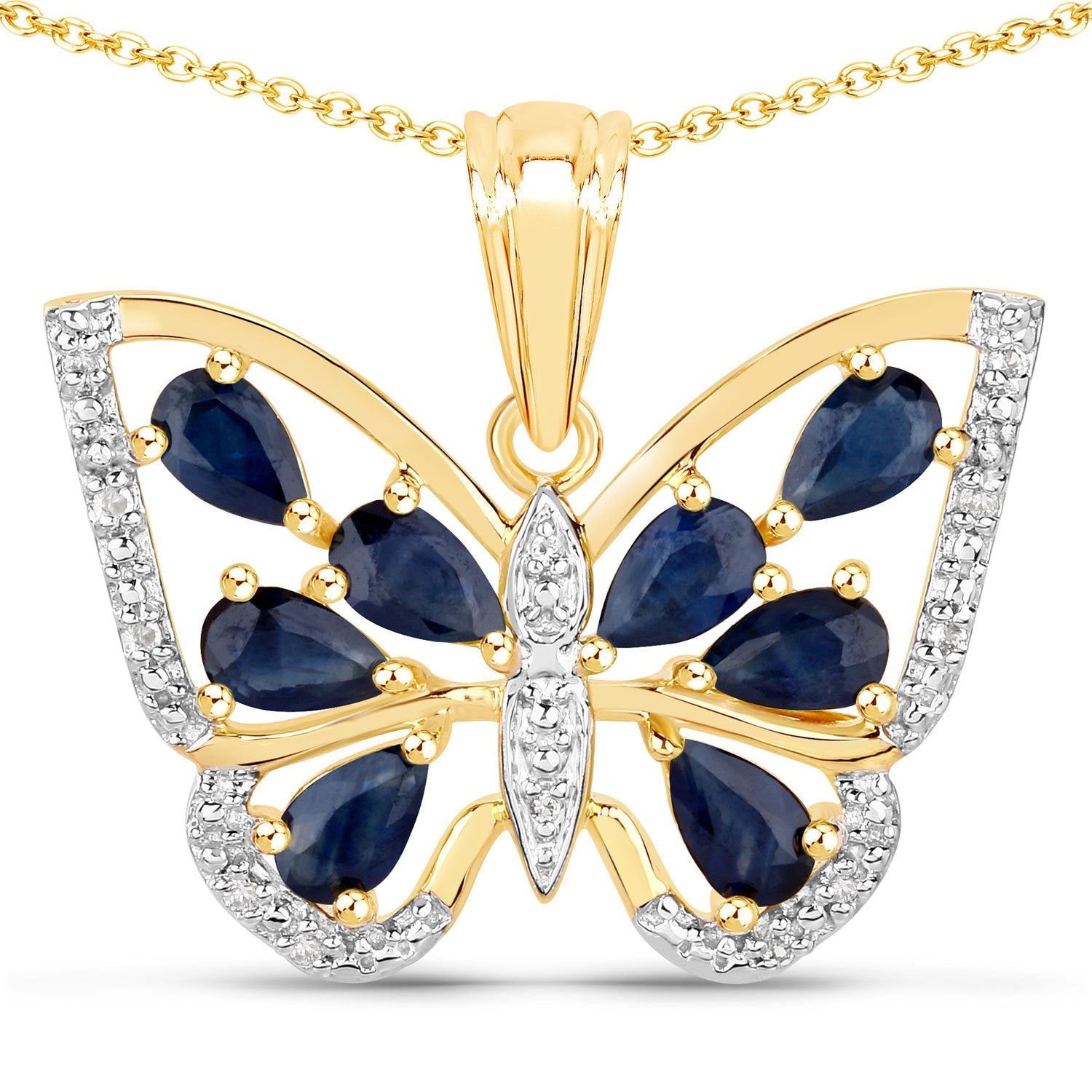 1.67 Carat Genuine Blue Sapphire and White Zircon .925 Sterling Silver Pendant  DestGlow