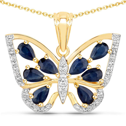 1.67 Carat Genuine Blue Sapphire and White Zircon .925 Sterling Silver Pendant  DestGlow