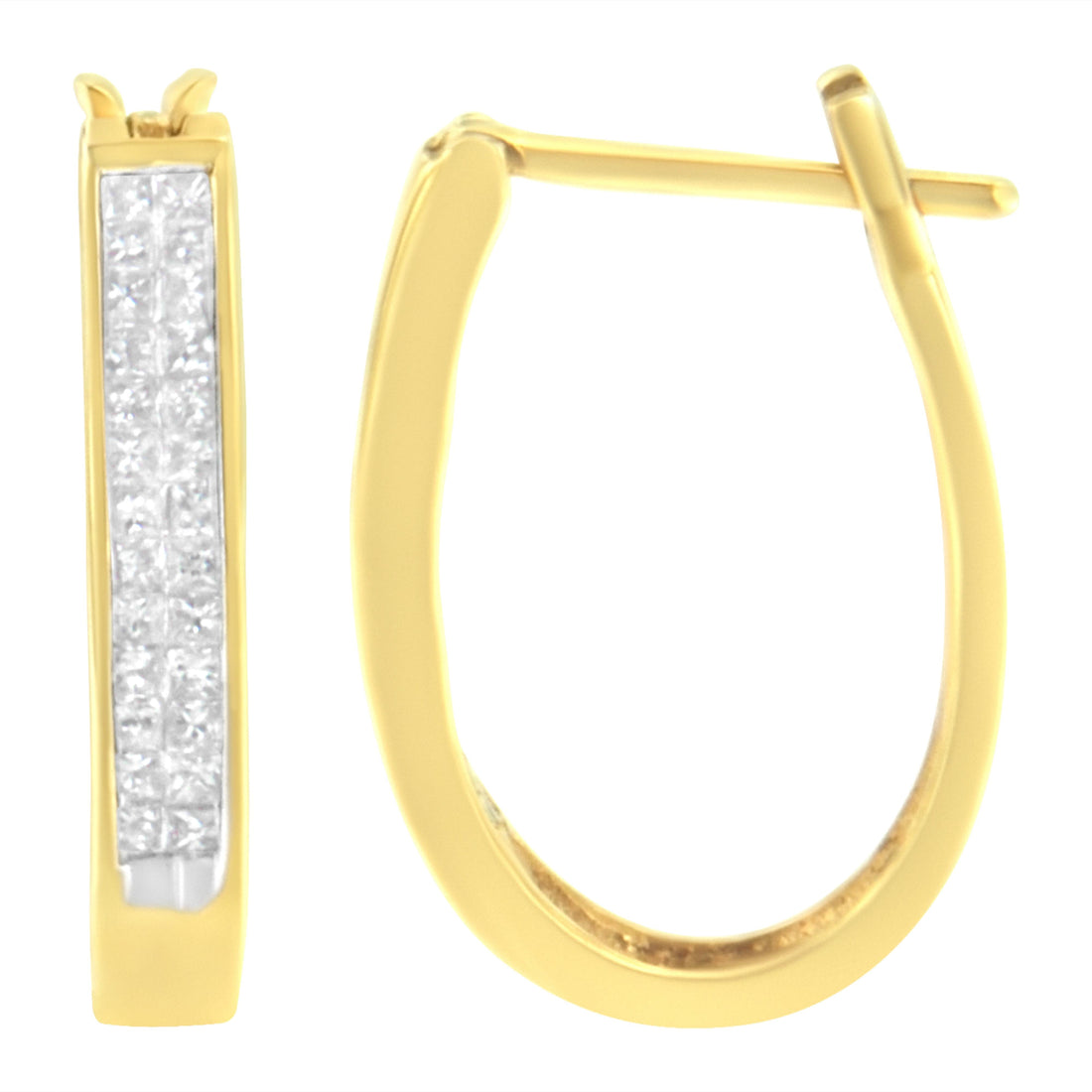 10K Yellow Gold 1/2 Cttw Invisible Set Princess-cut Diamond Hoop Earrings (H-I Color, SI2-I1 Clarity) by Bids.com