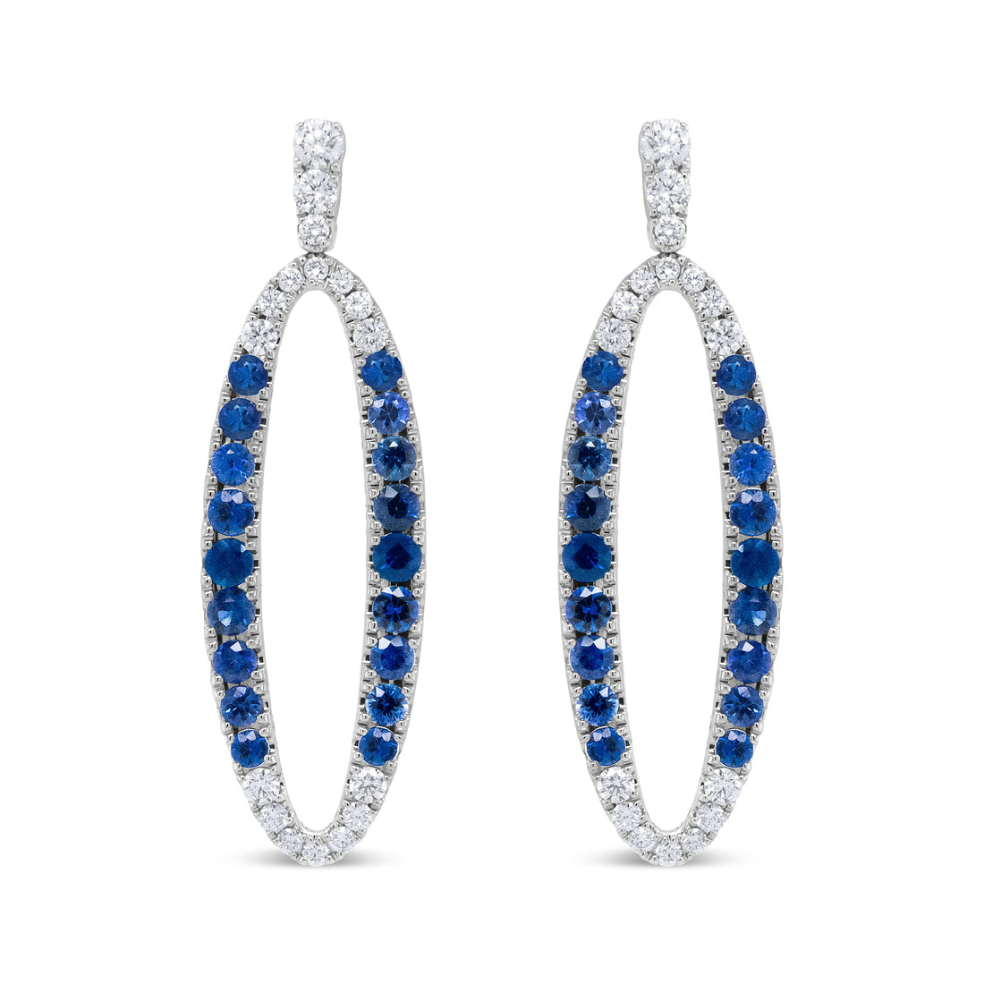 18K White Gold 1.11 Cttw Blue Round Diamond and Blue Sapphire Openwork Oval Shaped Dangle Earrings (F-G Color, VS1-VS2 Clarity) by Bids.com