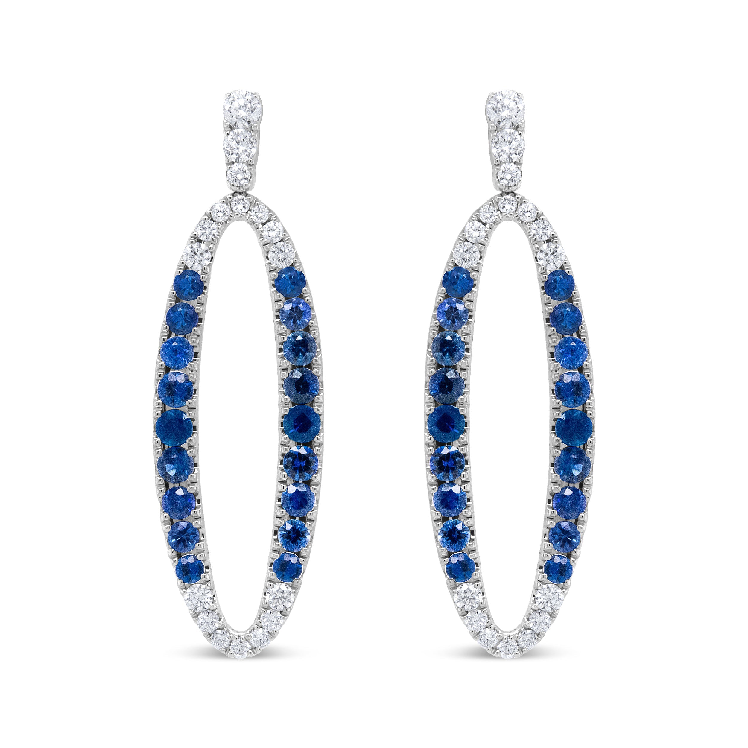 18K White Gold 1.11 Cttw Blue Round Diamond and Blue Sapphire Openwork Oval Shaped Dangle Earrings (F-G Color, VS1-VS2 Clarity) by Bids.com