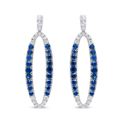 18K White Gold 1.11 Cttw Blue Round Diamond and Blue Sapphire Openwork Oval Shaped Dangle Earrings (F-G Color, VS1-VS2 Clarity) by Bids.com