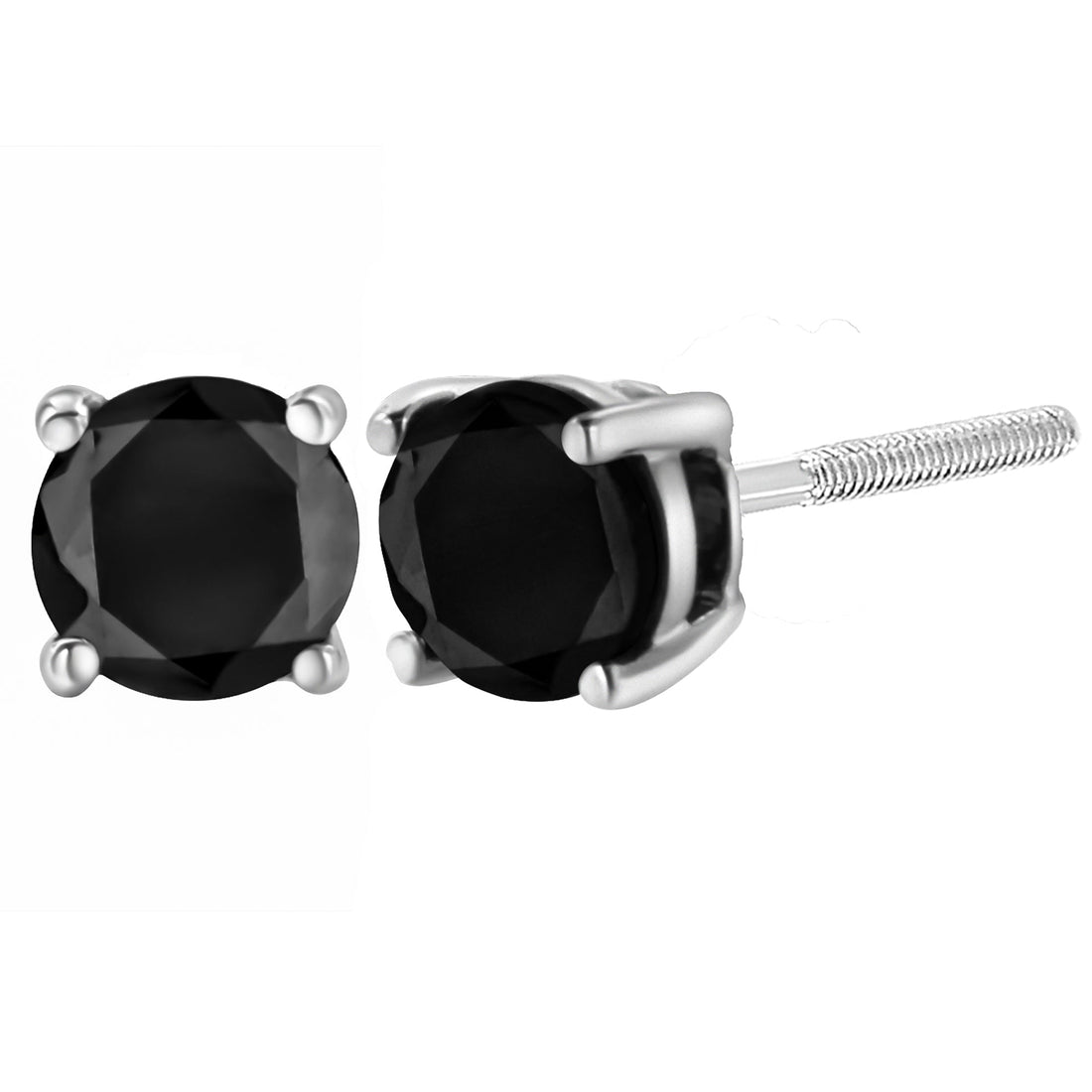 .925 Sterling Silver 4.00 Cttw Round Brilliant-Cut Black Diamond Bezel-Set Stud Earrings with Screw Backs (Fancy Color-Enhanced, I2-I3 Clarity) by Bids.com