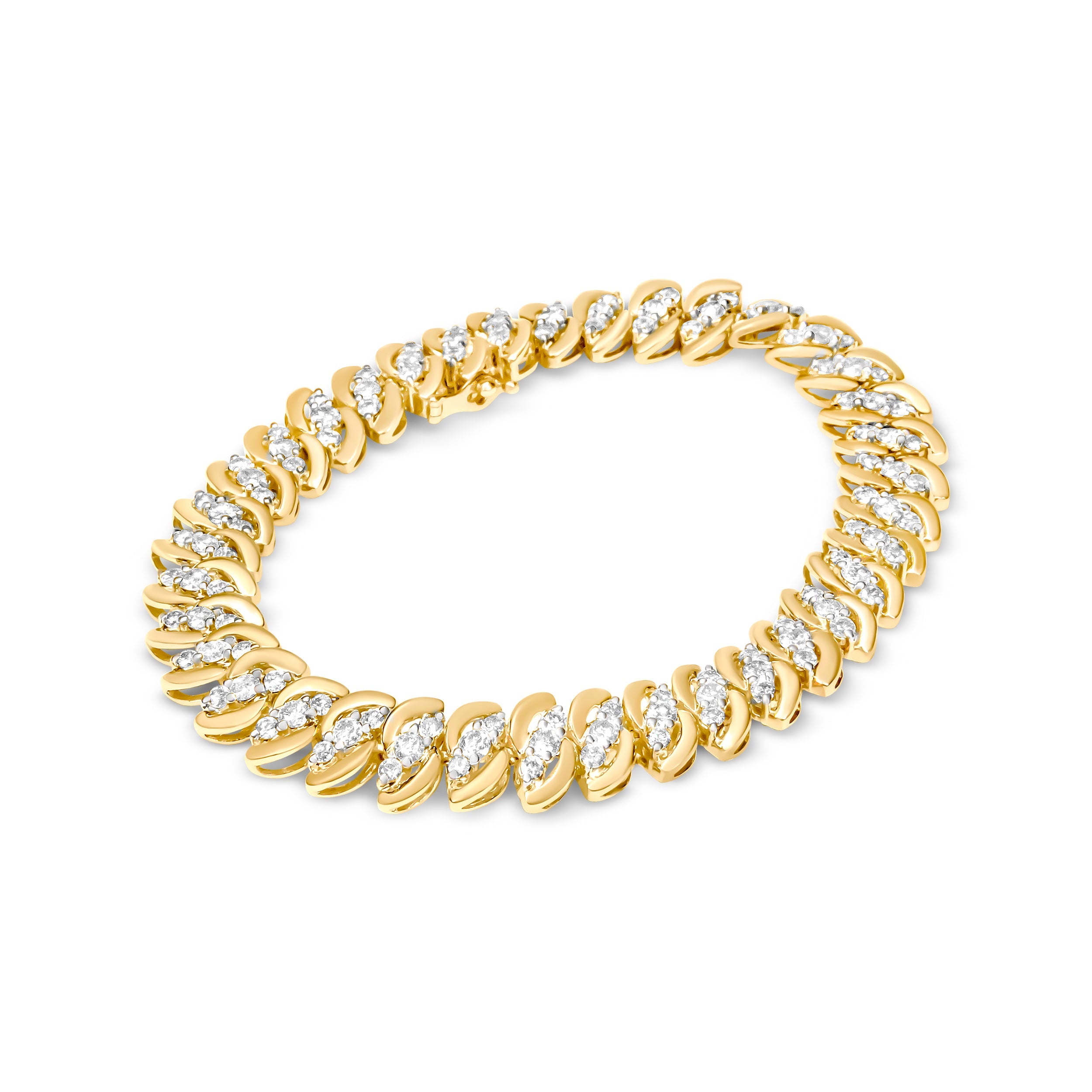 10K Yellow Gold 5.0 Cttw Diamond Double Row S-Link Cuban Bracelet (J-K Color, I2-I3 Clarity) - 7.25" Inches by Bids.com
