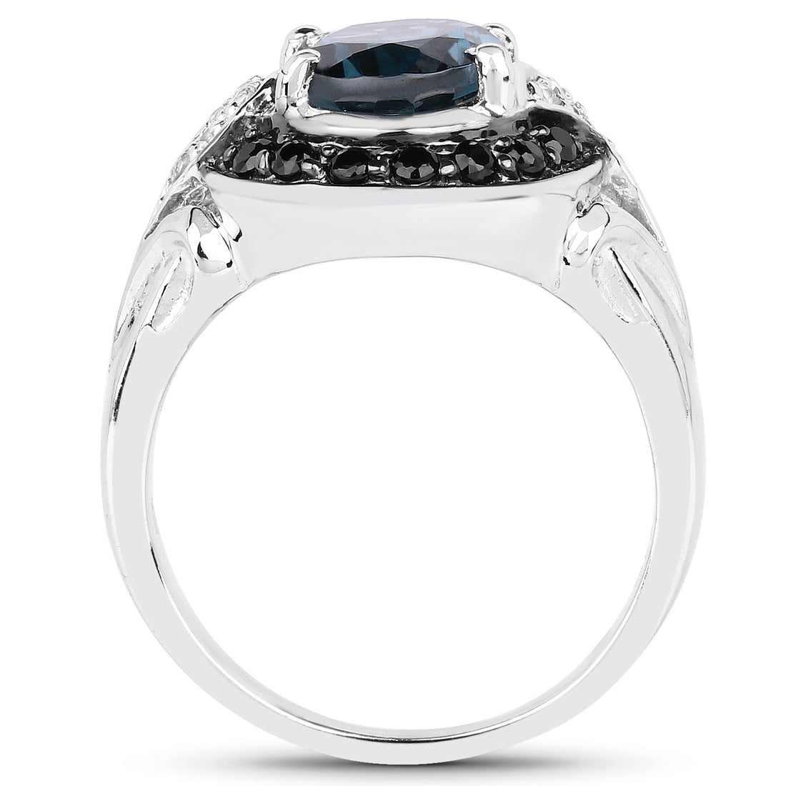 4.27 Carat Genuine London Blue Topaz, Black Spinel &amp; White Topaz .925 Sterling Silver Ring by Bids.com