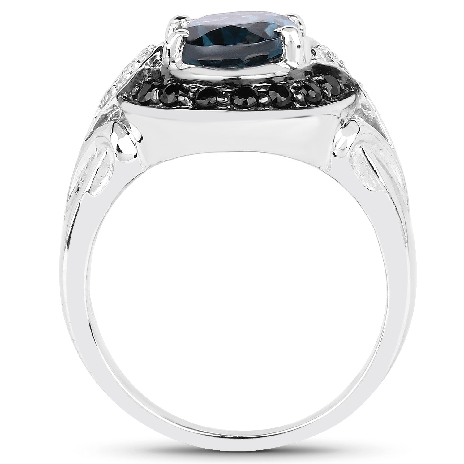 4.27 Carat Genuine London Blue Topaz, Black Spinel &amp; White Topaz .925 Sterling Silver Ring by Bids.com