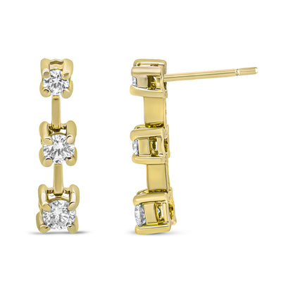 14K Yellow Gold 1/2 Cttw Round Diamond 3 Stone Graduated Linear Drop Past, Present and Future Stud Earrings (H-I Color, SI1-SI2 Clarity) by Bids.com